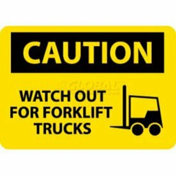 National Marker Co NMC OSHA Sign, Caution Watch Out For Fork Lift Trucks, 10in X 14in, Yellow/Black C637PB